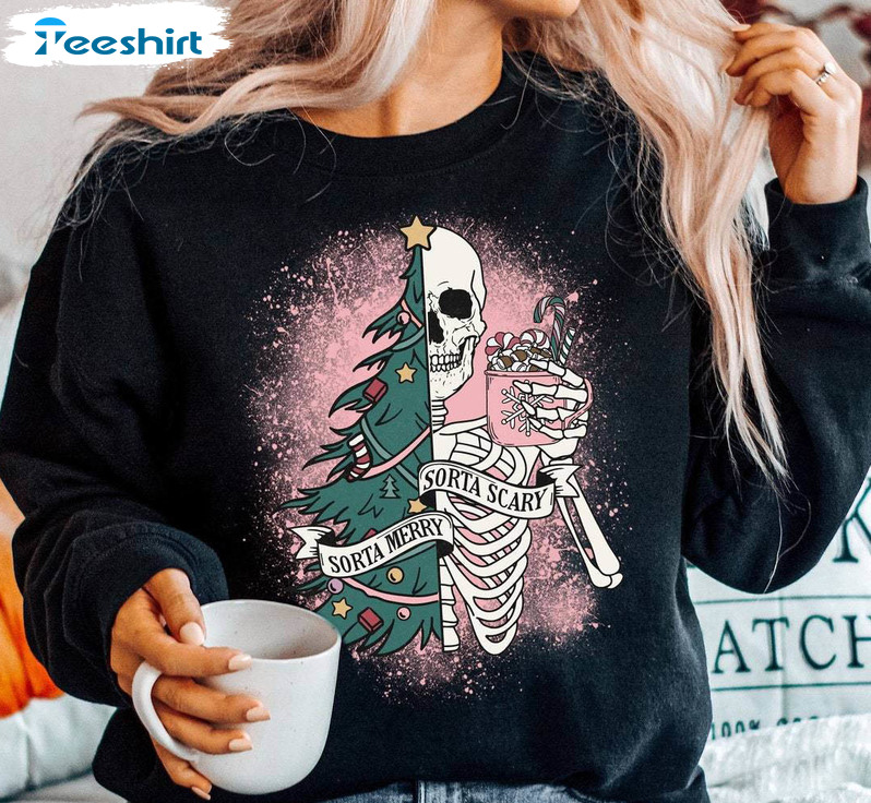 Sorta Merry Sorta Scary Funny Shirt, Christmas Trendy Crewneck Sweatshirt Sweater