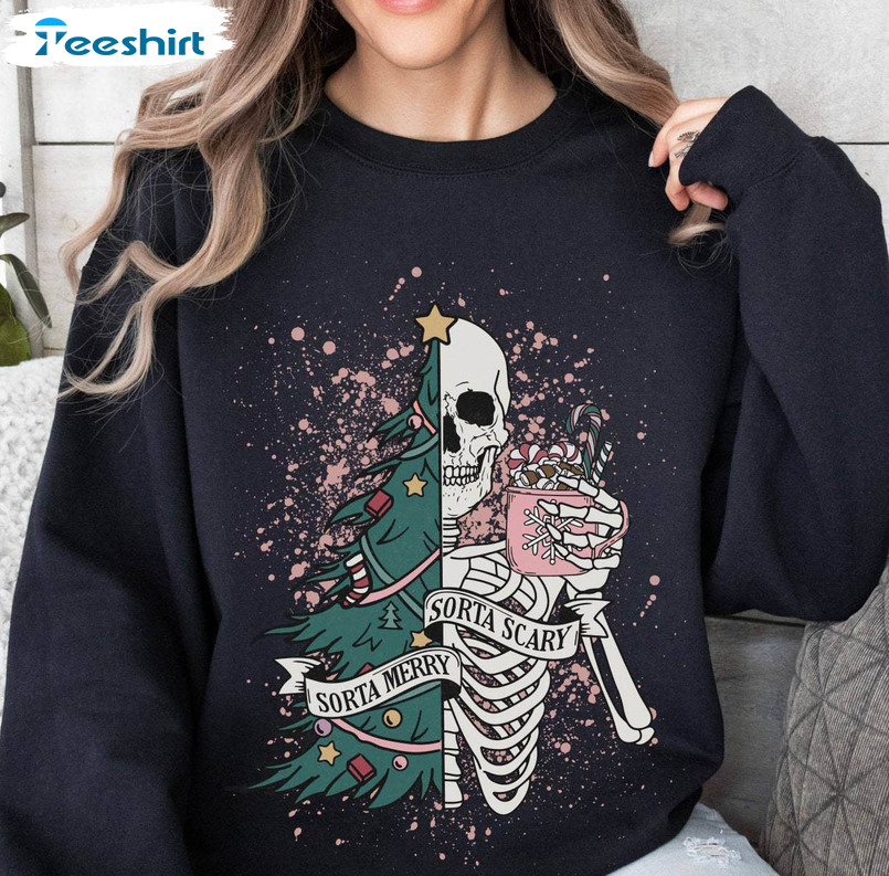 Funny Christmas Shirt, Christmas Skeleton Long Sleeve Crewneck Sweatshirt