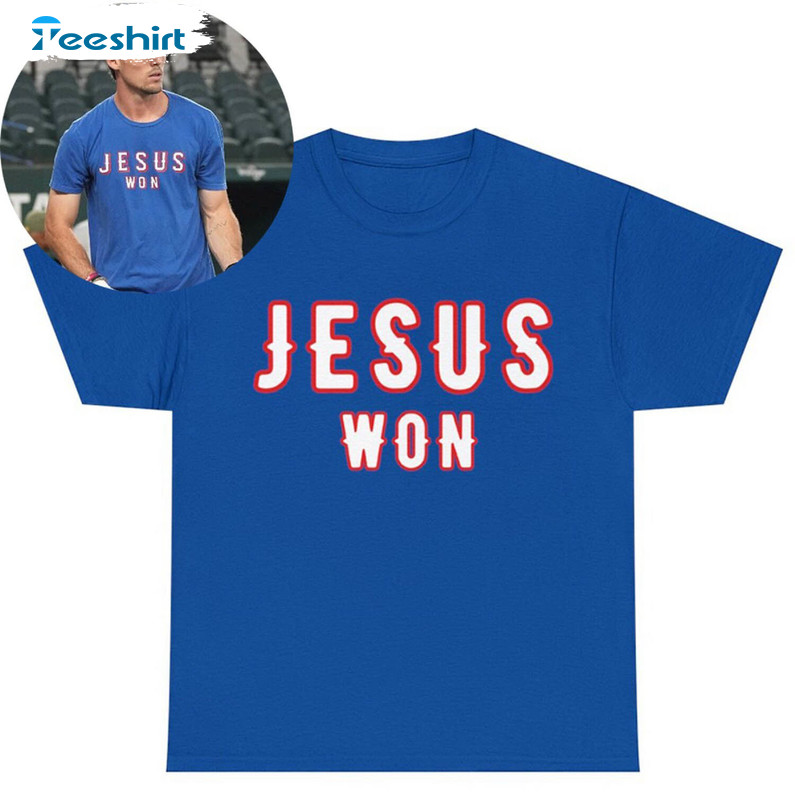 Jesus Won Rangers Trendy Shirt, Texas Rangers Long Sleeve Unisex Hoodie