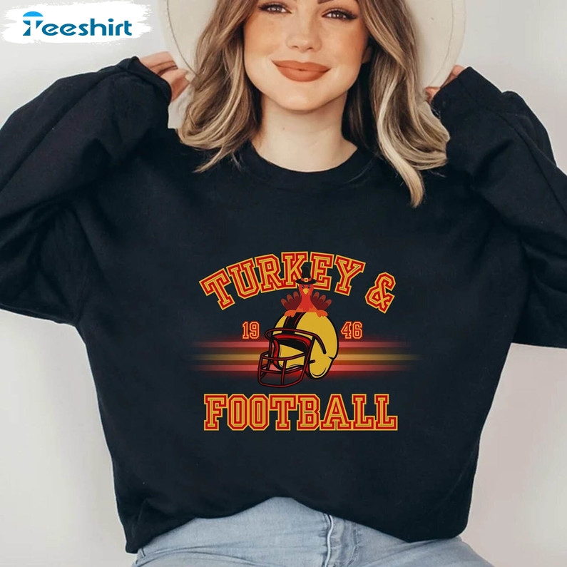 Thanksgiving San Fransisco Football Shirt, Turkey And Touchdowns Sweater Short Sleeve