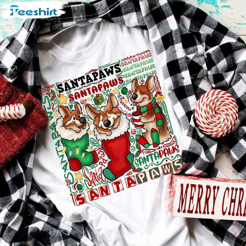 Santa Paws Shirt - Christmas Corgi Cute Sweatshirt Unisex Hoodie