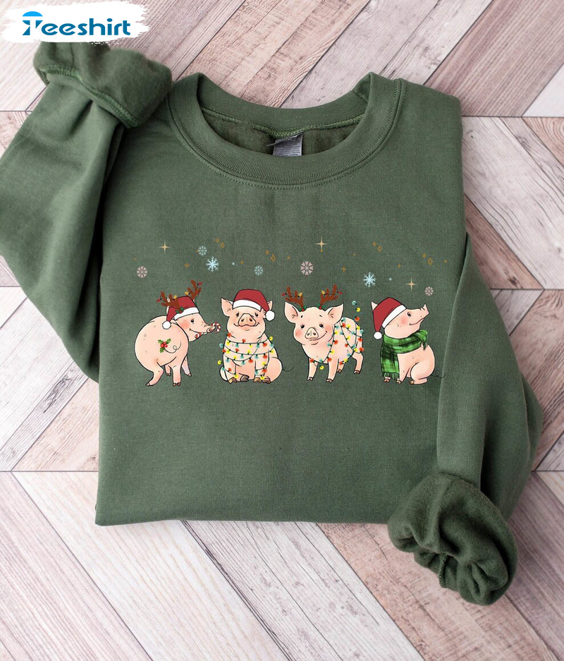 Merry Pigmas Shirt, Christmas Pig Unisex Hoodie Crewneck Sweatshirt