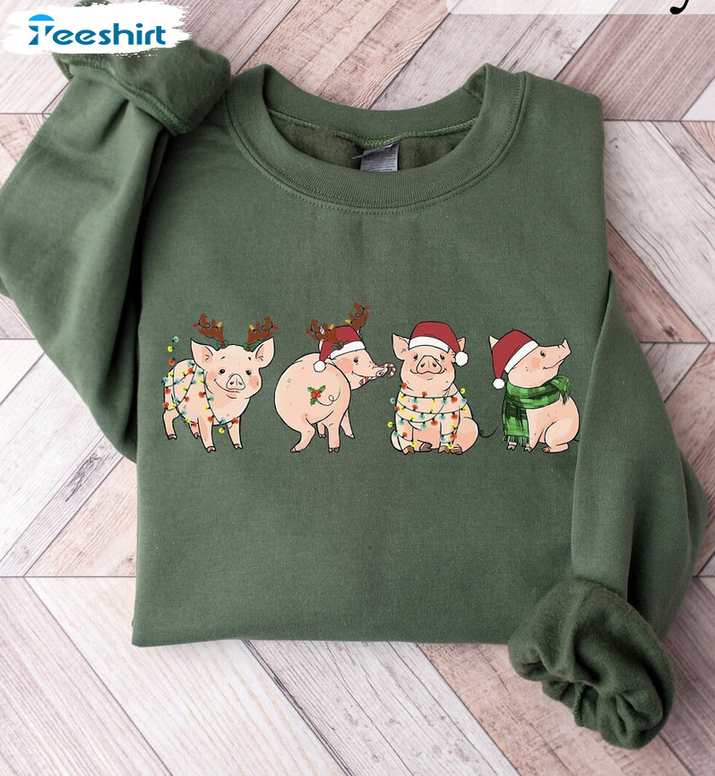 Pig Christmas Sweatshirt, Funny Christmas Unisex T Shirt Tee Tops