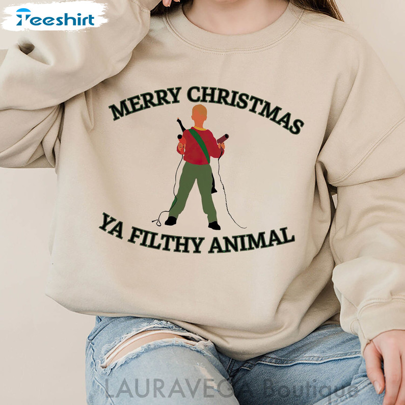 Merry Christmas Ya Filthy Animal Shirt, Christmas Kevin Short Sleeve Sweater