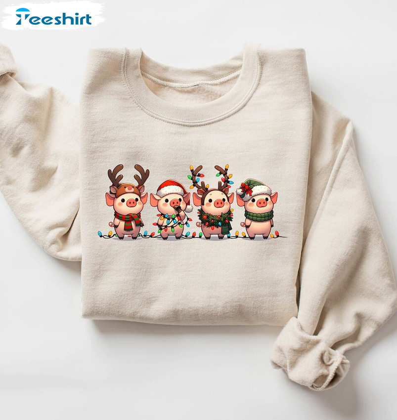 Christmas Pig Sweatshirt, Christmas Animals Crewneck Sweatshirt Long Sleeve