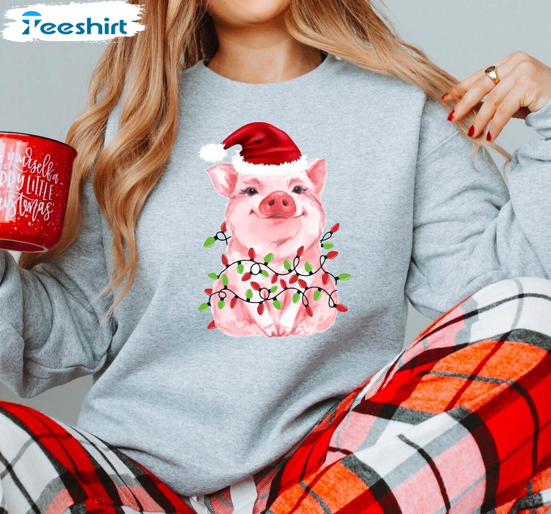 Pig Christmas Trendy Shirt, Christmas Farm Long Sleeve Crewneck Sweatshirt