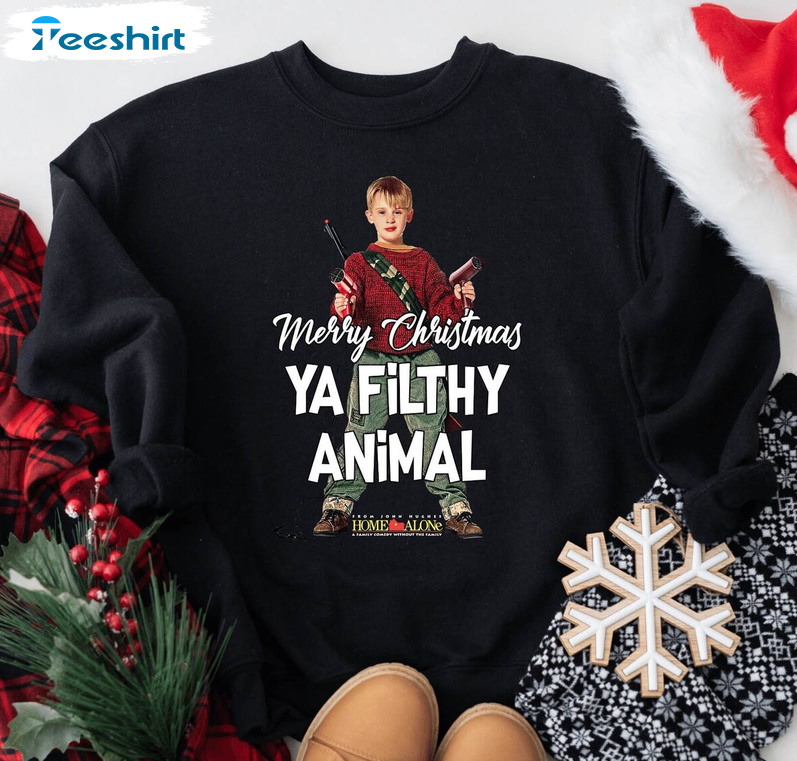 Christmas Sweatshirt, Merry Christmas Ya Filthy Animal Unisex T Shirt Crewneck Sweatshirt