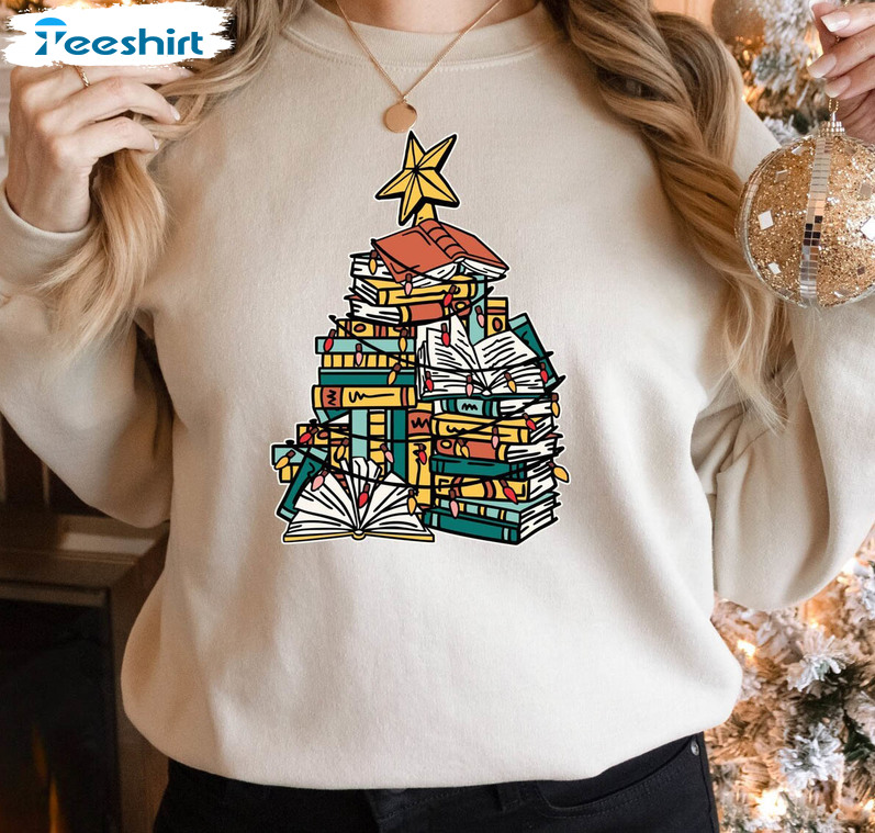 All Booked For Christmas Shirt, Merry Christmas Book Tree Long Sleeve Short Sleeve