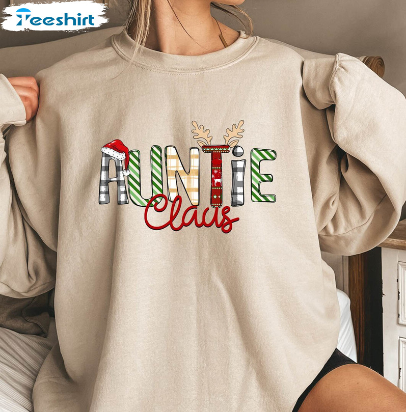 Auntie Claus Sweatshirt, Auntie Xmas Tee Tops Short Sleeve