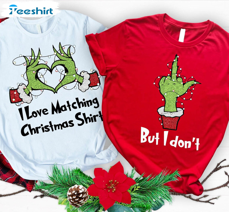 I Love Matching Christmas Shirts, Christmas Couples Long Sleeve Sweater