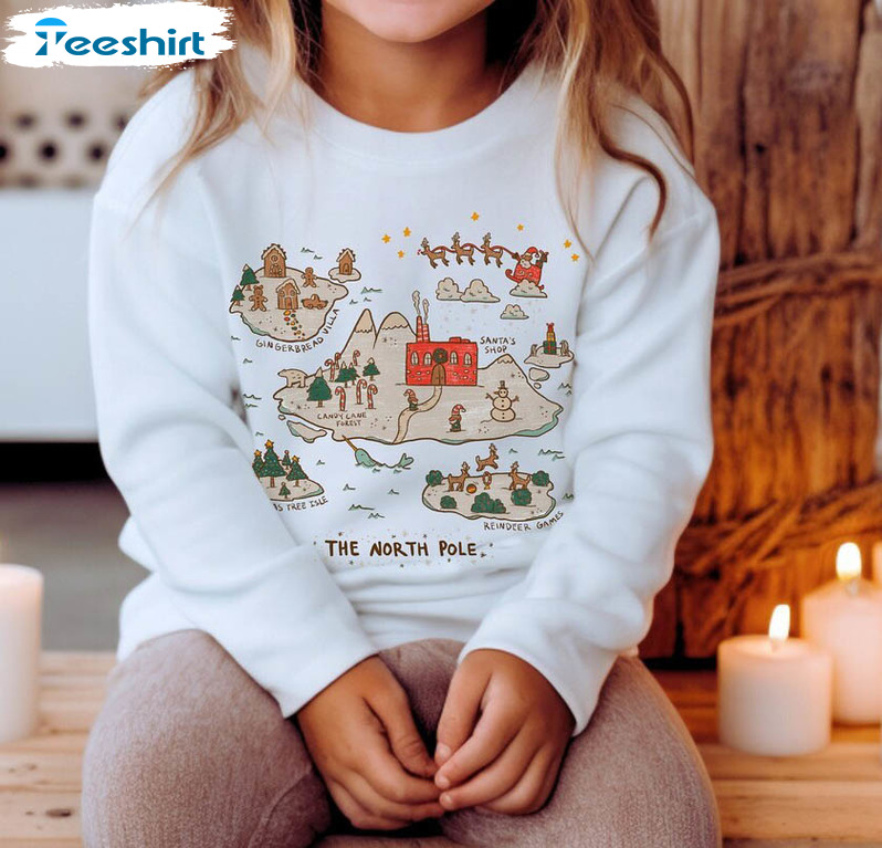 The North Pole Map Shirt, Christmas Unisex T Shirt Sweater