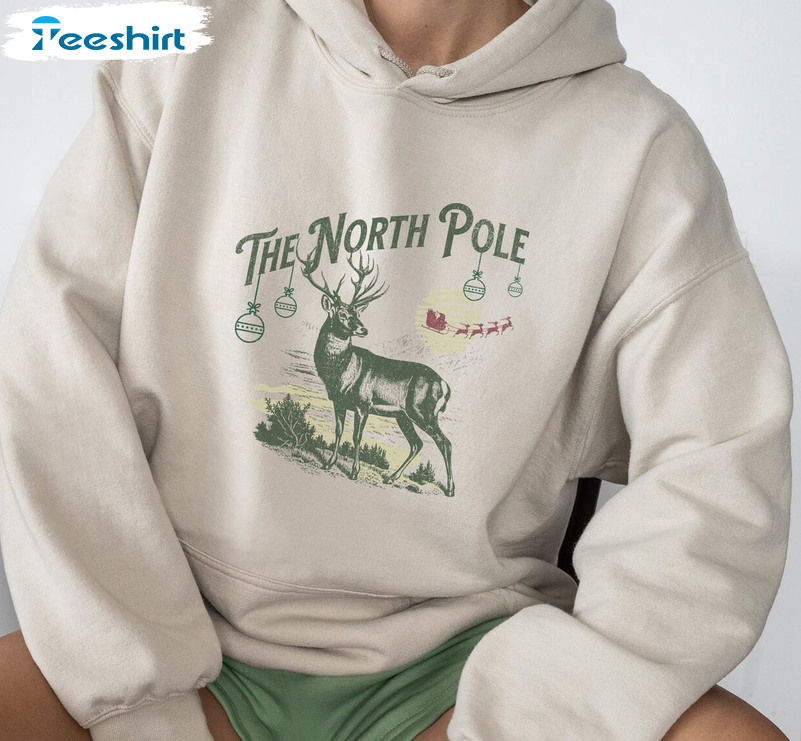 The North Pole Sweatshirt, Xmas North Pole Reindeer Short Sleeve Tee Tops