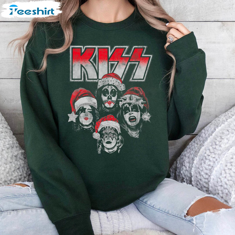 Kiss Detroit Rock Santa Christmas Shirt, Merry Kissmas Crewneck Sweatshirt Tee Tops