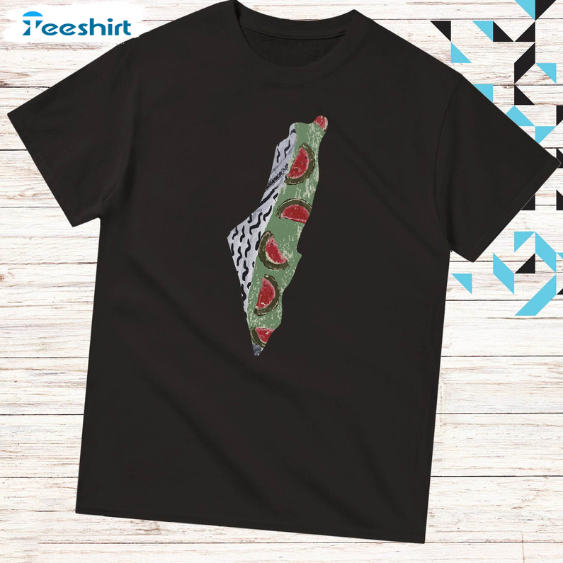 This Is Not A Watermelon Shirt, Watemelon Kufiyyeh Map Sweater Long Sleeve