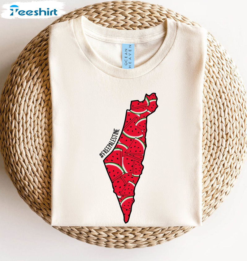 Palestine Watermelon Shirt, Watermelon Palestine Map Long Sleeve Short Sleeve
