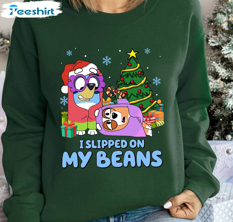 I Slipped On Mah Beans Shirt, Christmas Blue Dog Tee Tops Hoodie