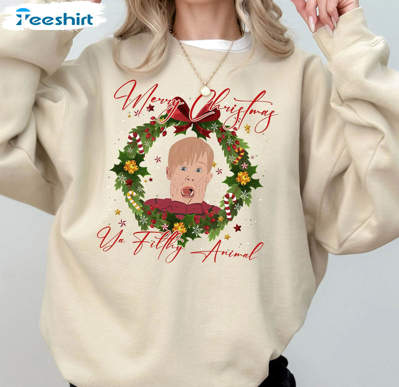 Merry Christmas Ya Filthy Animal Shirt, Home Alone Christmas Unisex T Shirt Short Sleeve