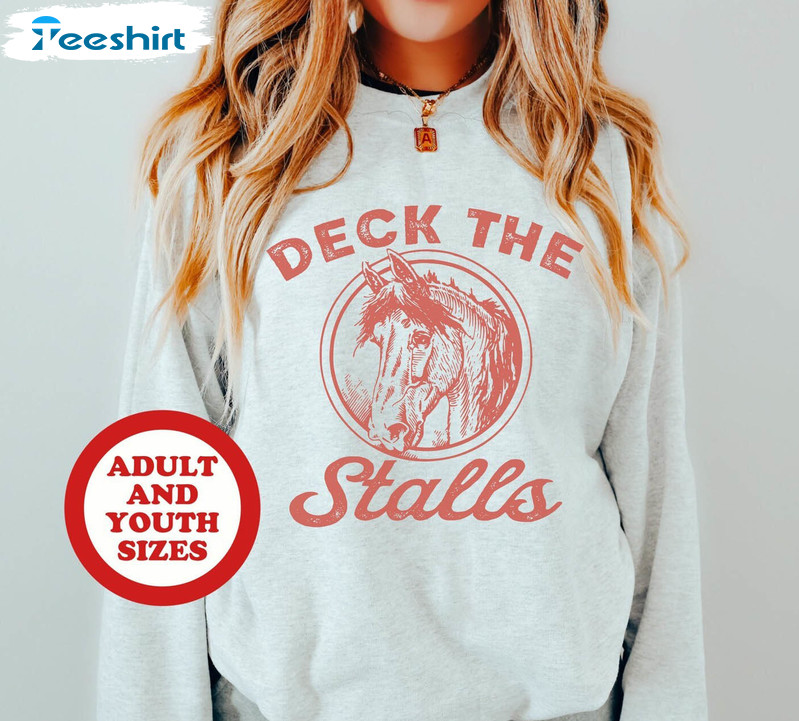 Horse Christmas Sweatshirt, Deck The Stalls Horse Christmas Hoodie Short Sleeve