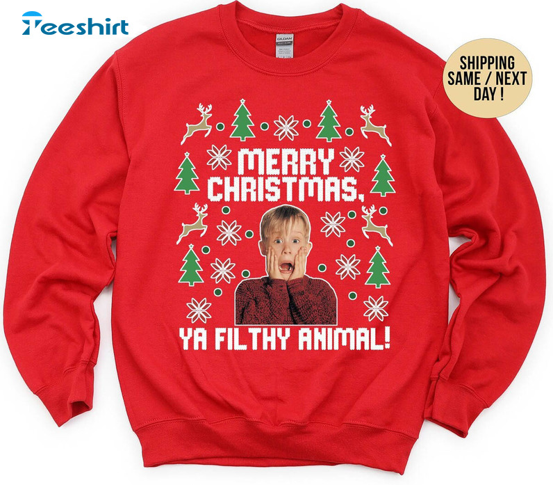 Merry Christmas Ya Filthy Animal Shirt, Retro Xmas Holiday Short Sleeve Long Sleeve