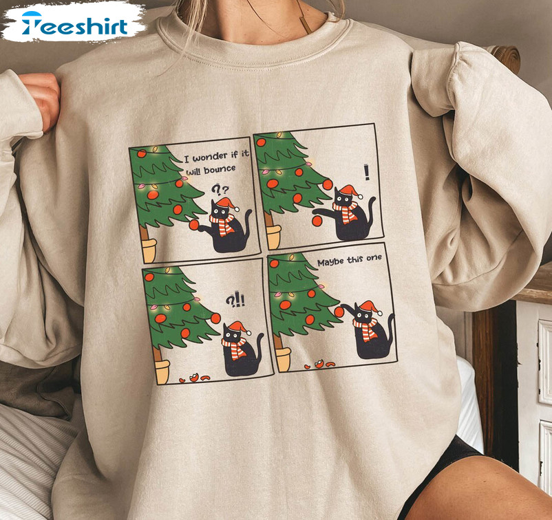 Funny Christmas Cat Shirt, Humorous Christmas Party Sweater Long Sleeve