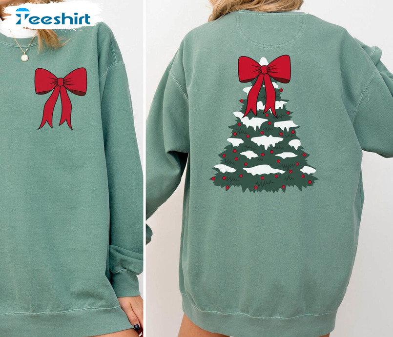 Christmas Tree Sweatshirt, Merry Bow Christmas Holiday Tee Tops Long Sleeve