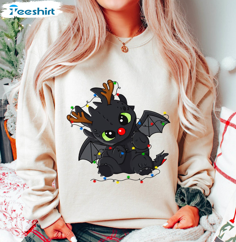 Cute Toothless Christmas Shirt, Dragon Xmas Short Sleeve Long Sleeve