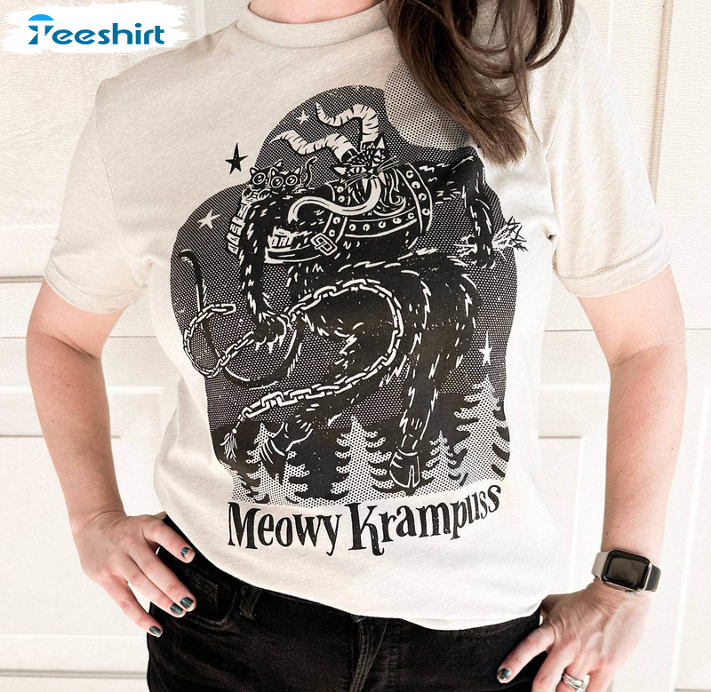 Meowy Krampus Shirt, Trendy Tee Tops Crewneck Sweatshirt