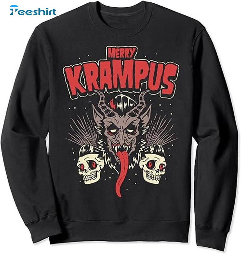 Meowy Krampus Shirt, Psychobilly Horror Christmas Crewneck Sweatshirt Unisex Hoodie