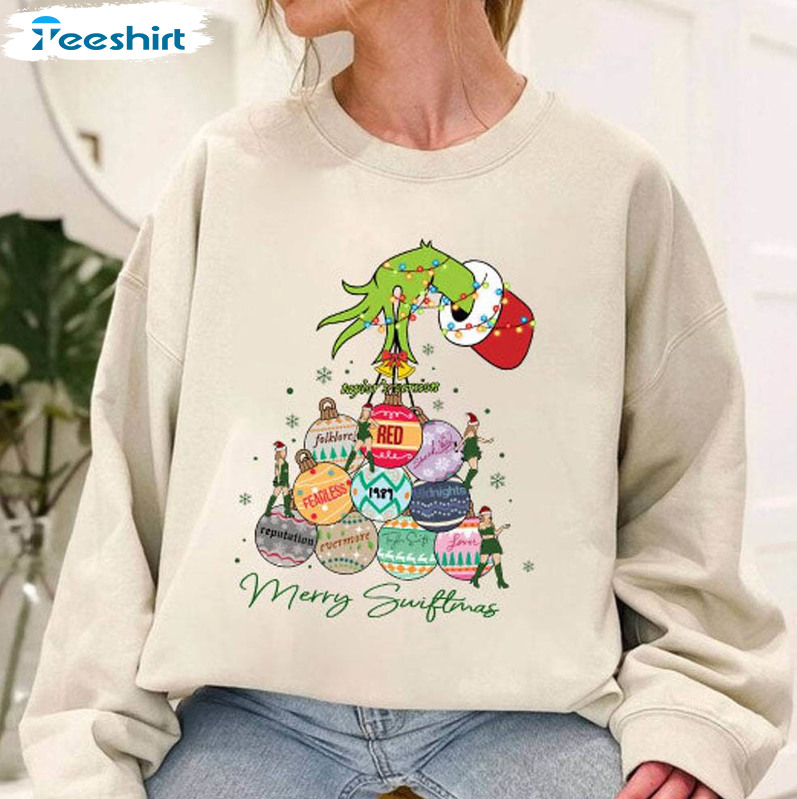 Merry Swiftmas Shirt, Funny Grinch Hand Christmas Unisex Hoodie Crewneck Sweatshirt