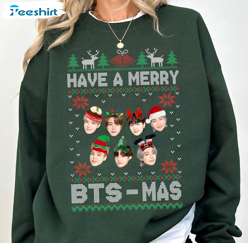 Bts Christmas Shirt, Kpop Christmas Crewneck Sweatshirt Unisex Hoodie