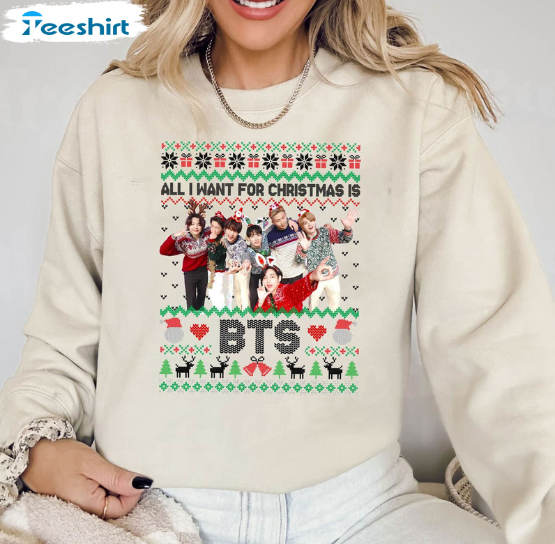 Bts Christmas Shirt, Christmas Korean Group Short Sleeve Crewneck Sweatshirt