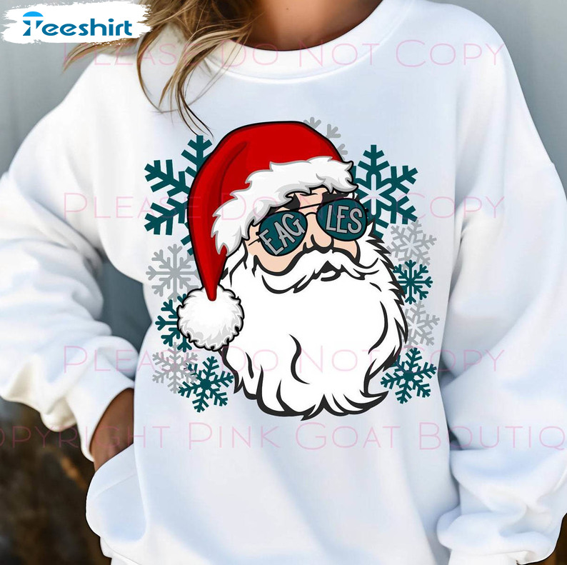 Eagle Christmas Shirt, Santa Eagles Football Long Sleeve Short Sleeve