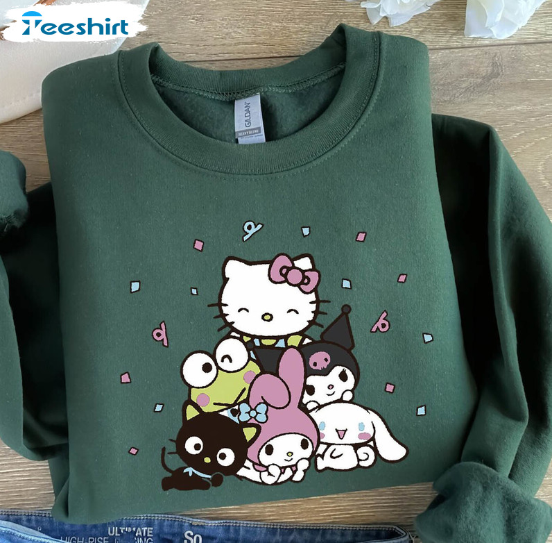 Kawaii Friends Ice Cream Sweatshirt, Cute Kawaii Animal Crewneck Long Sleeve