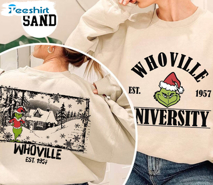 New Rare Whoville University Sweatshirt, Grinc Christmas Tank Top Unisex T Shirt