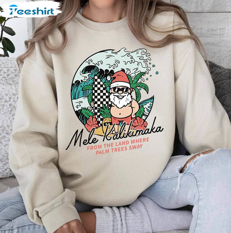 Trendy Mele Kalikimaka Shirt , Surfing Santa Hoodie Long Sleeve