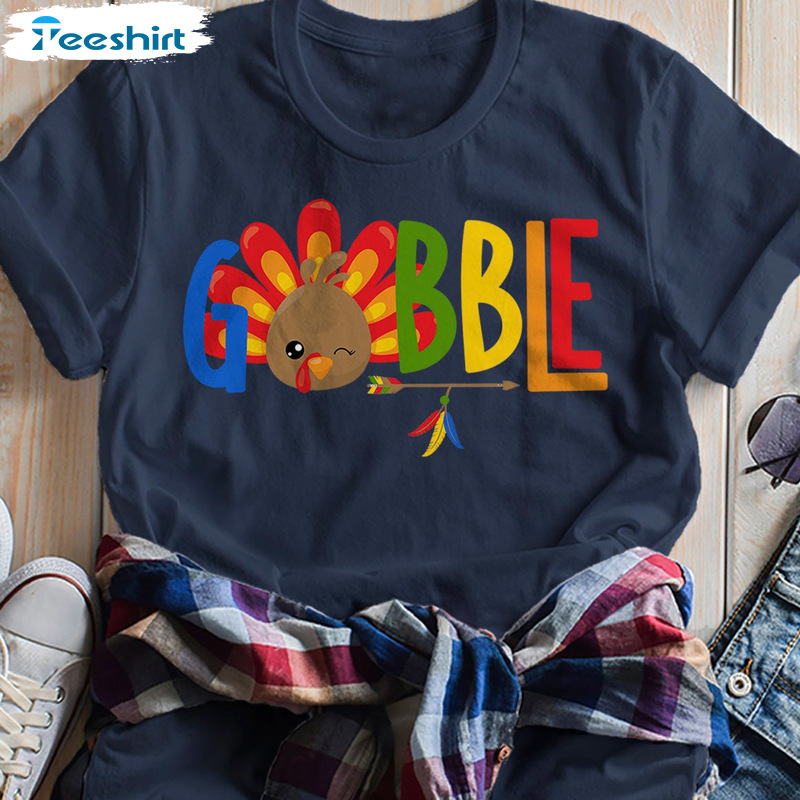 Gobble Turkey Shirt - Thanksgiving Arrow Feathers Unisex T-shirt Crewneck