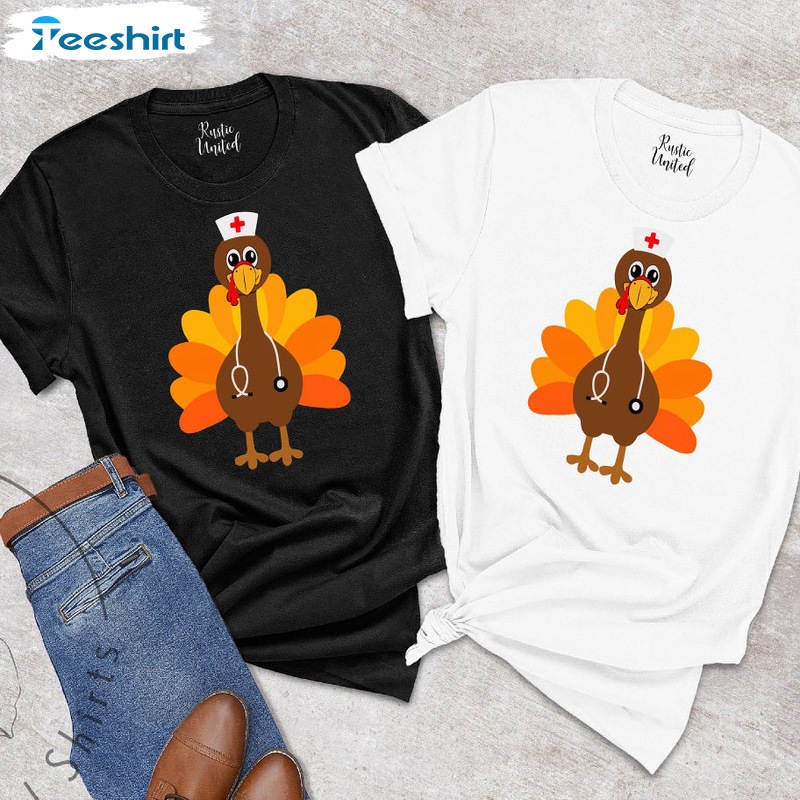 Turkey Nurse Shirt - Thanksgiving Cute Turkey Long Sleeve Tee Tops