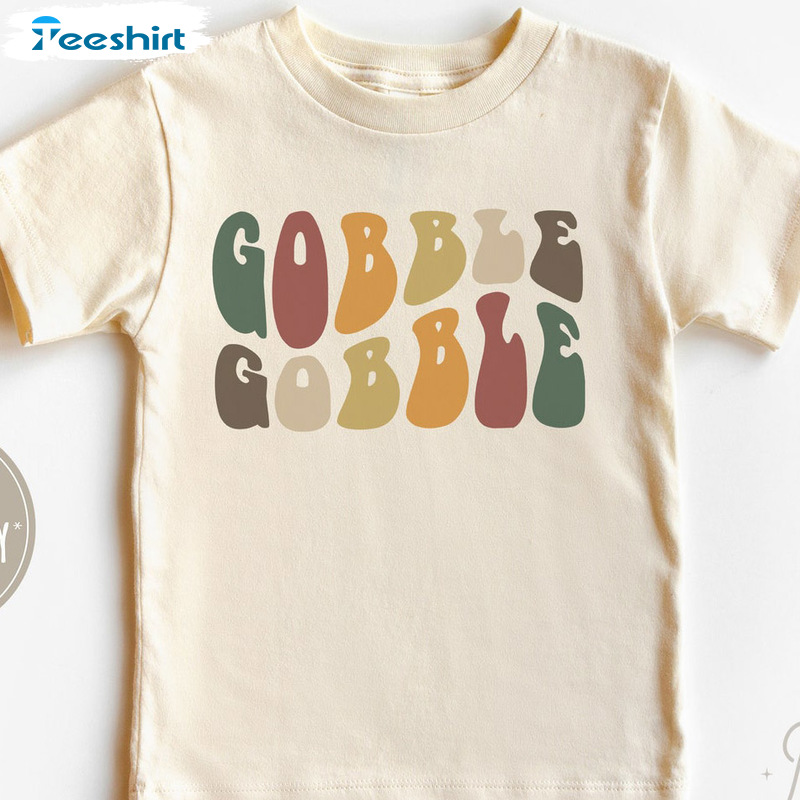 Gobble Toddler Shirt - Thanksgiving Retro Long Sleeve Tee Tops