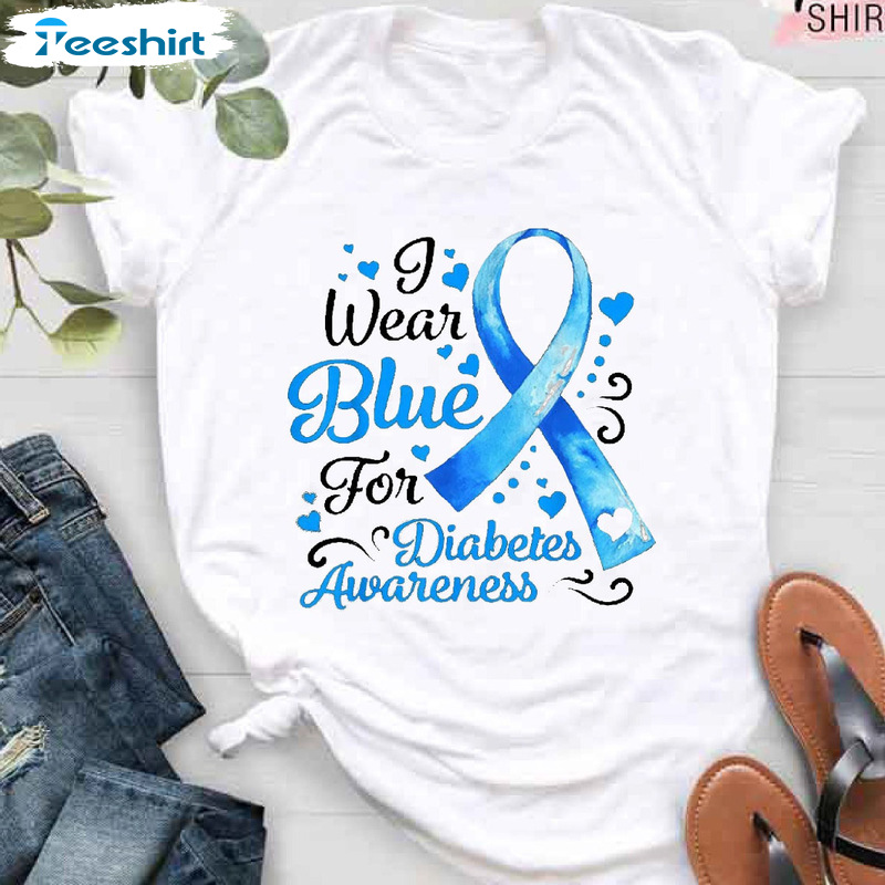 Diabetes Day Shirt - Blue Ribbon Trending Long Sleeve Sweater