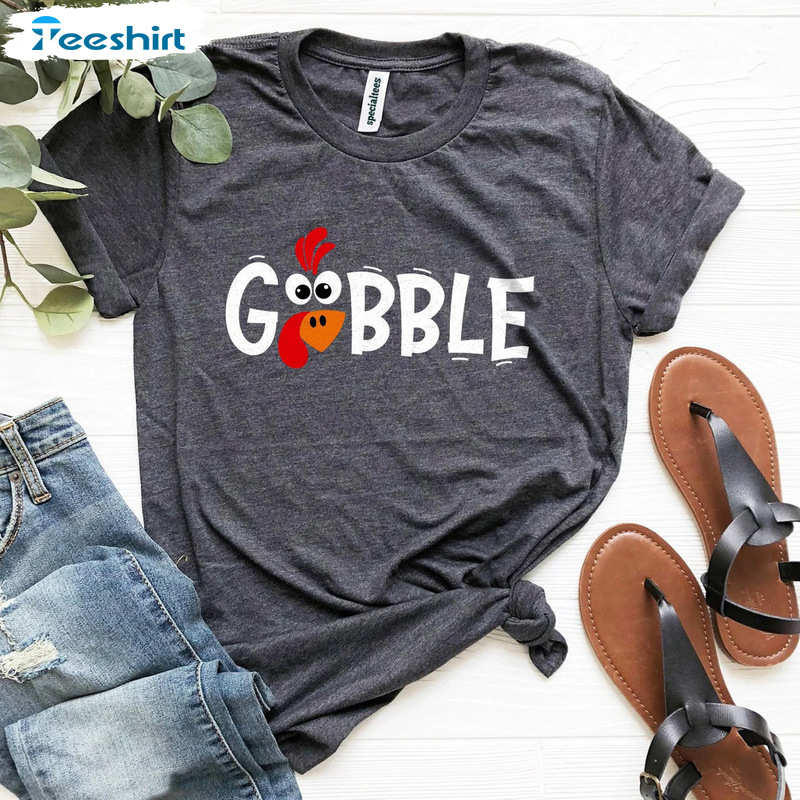 Funny Cute Turkey Face Shirt - Thanksgiving Gobble Sweatshirt Crewneck