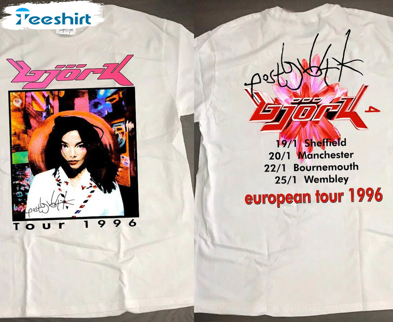 New Rare Bjork Shirt, Bjork Post European Tour 1996 T Shirt Long Sleeve