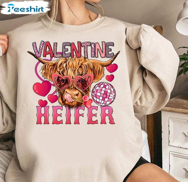 Trendy Heifer Valentine Shirt, Happy Valentine's Day Sweatshirt Unisex Hoodie