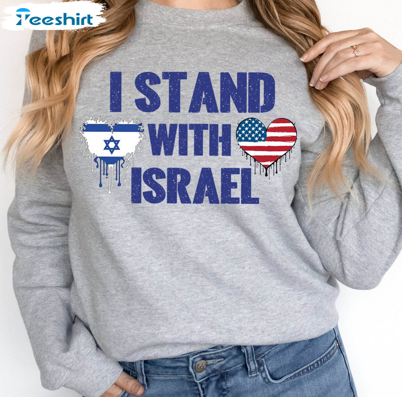 Groovy I Stand With Israel Shirt, Neutral Israel Heart Flags T Shirt Unisex Hoodie