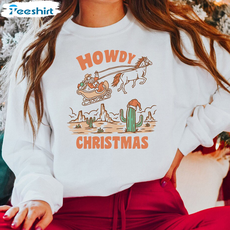 Howdy Christmas Shirt - Groovy Christmas Vintage Sweatshirt Long Sleeve