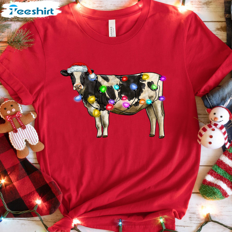 Cute Cow Christmas Sweatshirt - Merry Christmas Long Sleeve Sweater