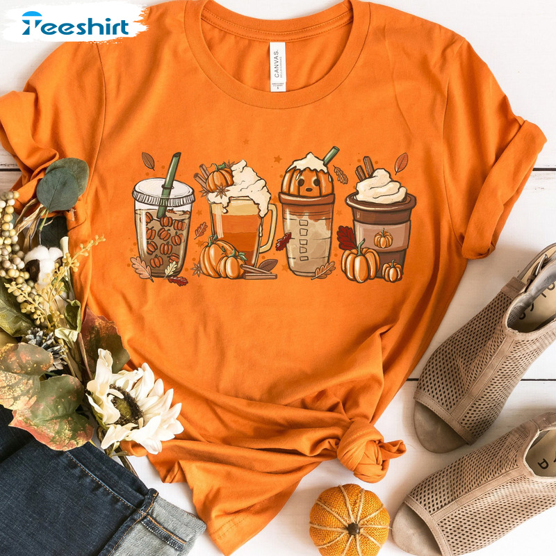 Pumpkin Coffee Shirt - Thanksgiving Fall Sweatshirt Short Sleeve