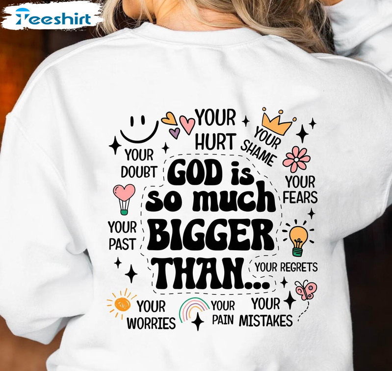 Vintage God Is So Much Bigger Than Shirt, Trendy Religious Sweatshirt Short Sleeve