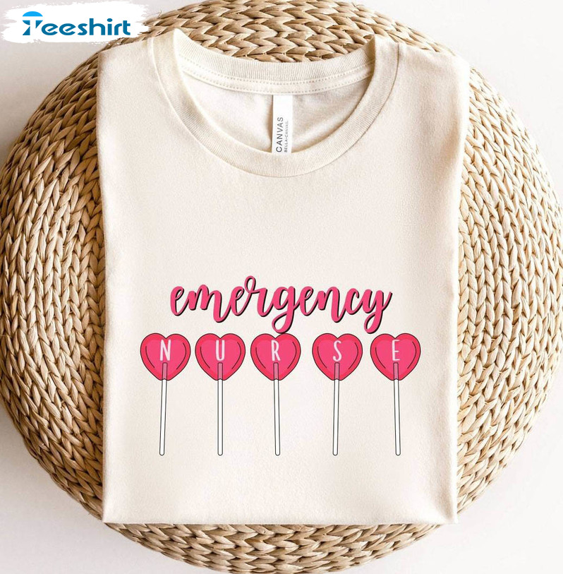 Cute Emergency Nurse Valentines Shirt, Nurse Valentine Short Sleeve Long Sleeve