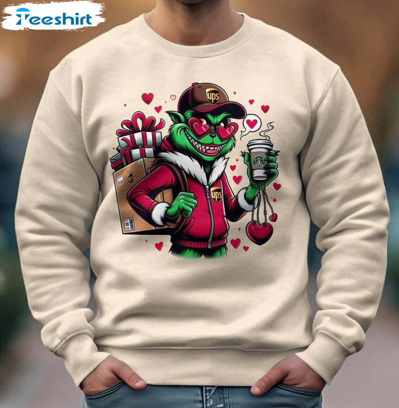 Vintage Grinch's Valentine Shirt, Love Delivered Grinch With Coffee Crewneck Hoodie