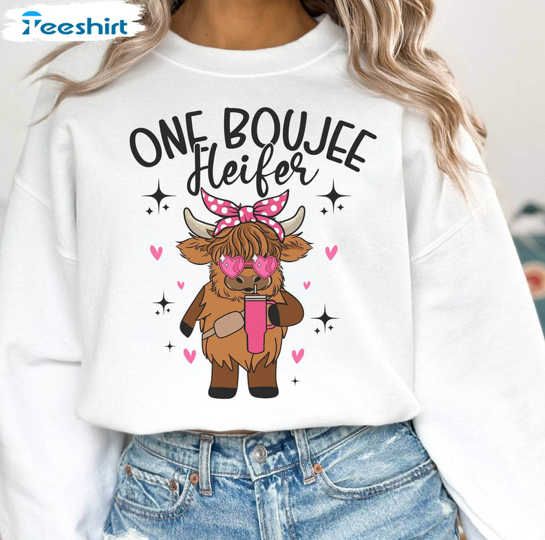 New Rare One Boujee Heifer Shirt, Retro Western Valentines Tank Top Crewneck